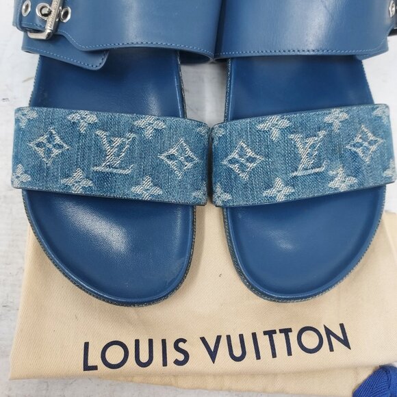 Louis Vuitton Denim Blue Buckle Bom Dia Monogram Flat Sandal - Picture 4 of 15
